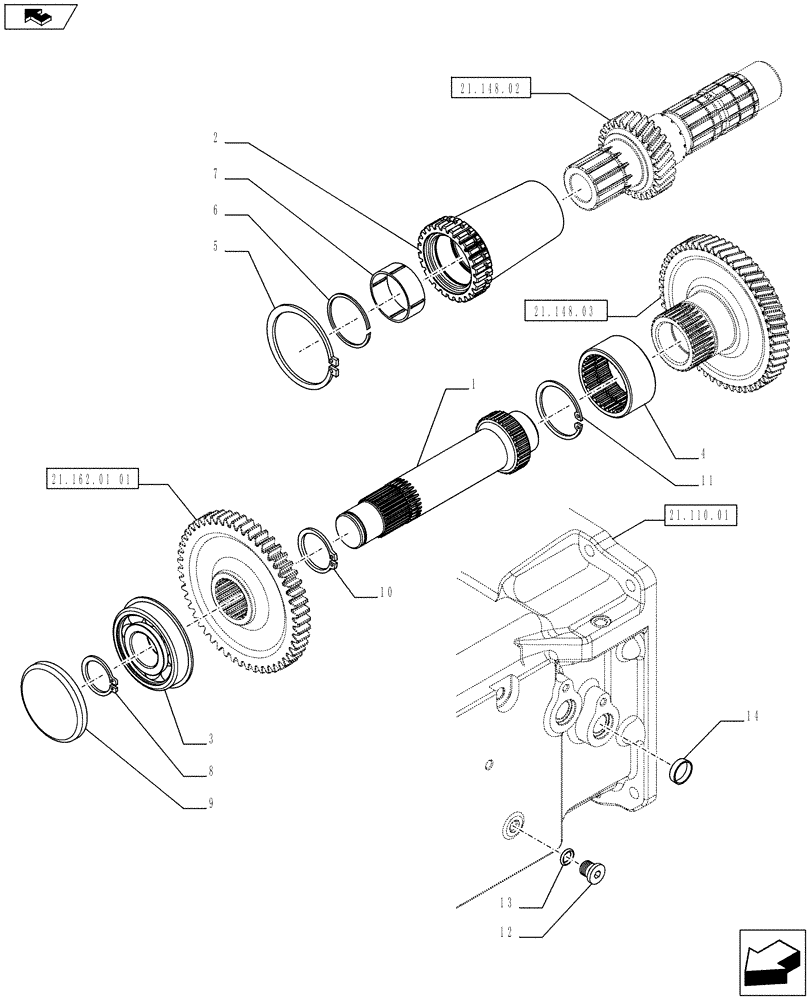 Схема запчастей Case IH FARMALL 75C - (21.162.01[02]) - GEARBOX GEARINGS - REVERSE TRANSMISSION GEAR (21) - TRANSMISSION