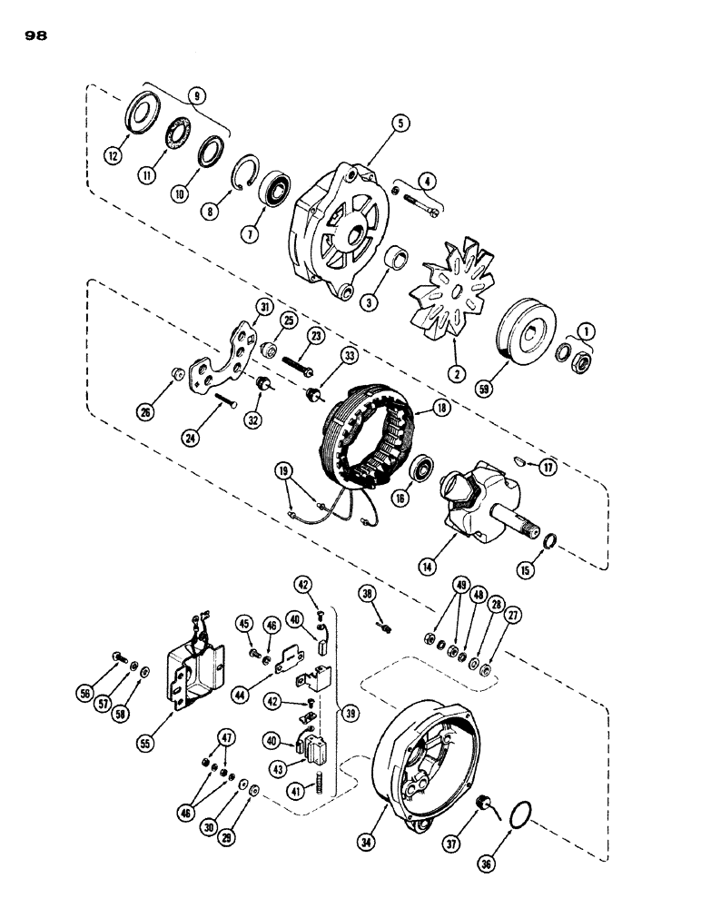 Схема запчастей Case IH 970 - (098) - A61062 ALTERNATOR, (401B) DIESEL & (377B) SPARK IGNITION ENGINES (04) - ELECTRICAL SYSTEMS