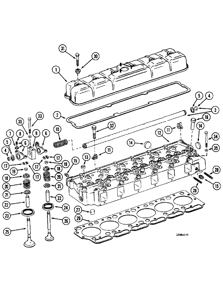 Схема запчастей Case IH 1660 - (2-30) - CYLINDER HEAD AND VALVE MECHANISM, DT466B ENGINE (01) - ENGINE