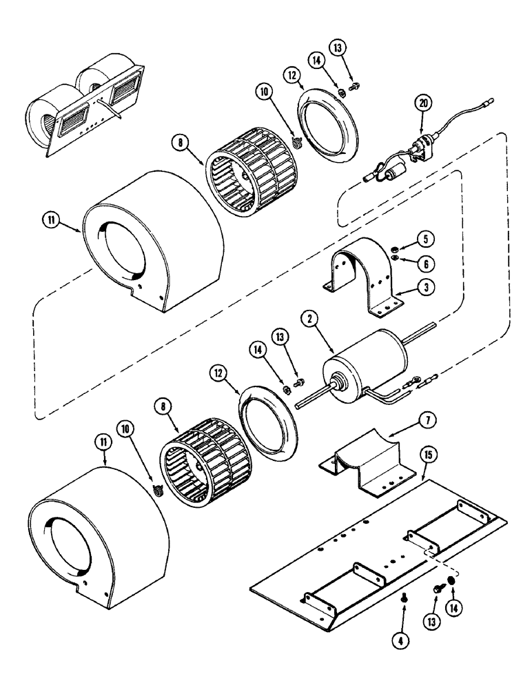 Схема запчастей Case IH 2090 - (9-588) - CAB, BLOWER ASSEMBLY, WITH 3-23/64 INCH (85 MM) WIDE FAN, CAB SERIAL NUMBER 12047878 AND AFTER (09) - CHASSIS/ATTACHMENTS