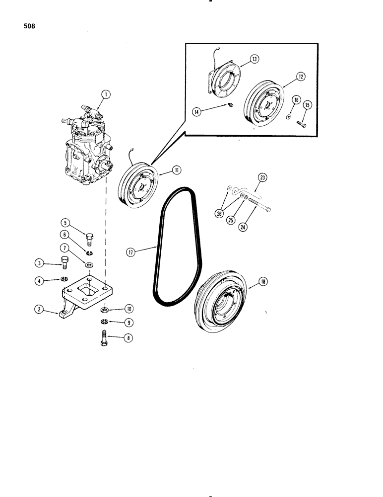 Схема запчастей Case IH 1270 - (508) - AIR CONDITIONER, COMPRESSOR MOUNTING AND DRIVE (09) - CHASSIS/ATTACHMENTS