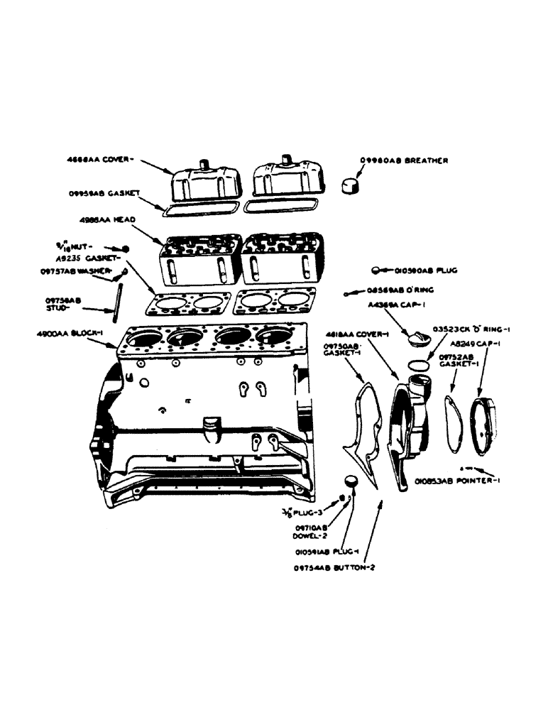 Схема запчастей Case IH 400-SERIES - (008) - POWRDYNE GAS ENGINE, CYLINDER HEAD AND CYLINDER BLOCK (02) - ENGINE