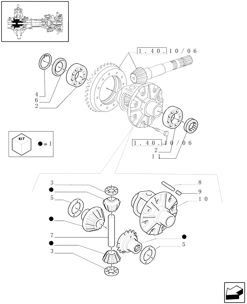 Схема запчастей Case IH MAXXUM 140 - (1.40.10/07) - (CL.3) FRONT AXLE WITH DOG CLUTCH LESS STEERING SENSOR - DIFFERENTIAL (VAR.330416) (04) - FRONT AXLE & STEERING