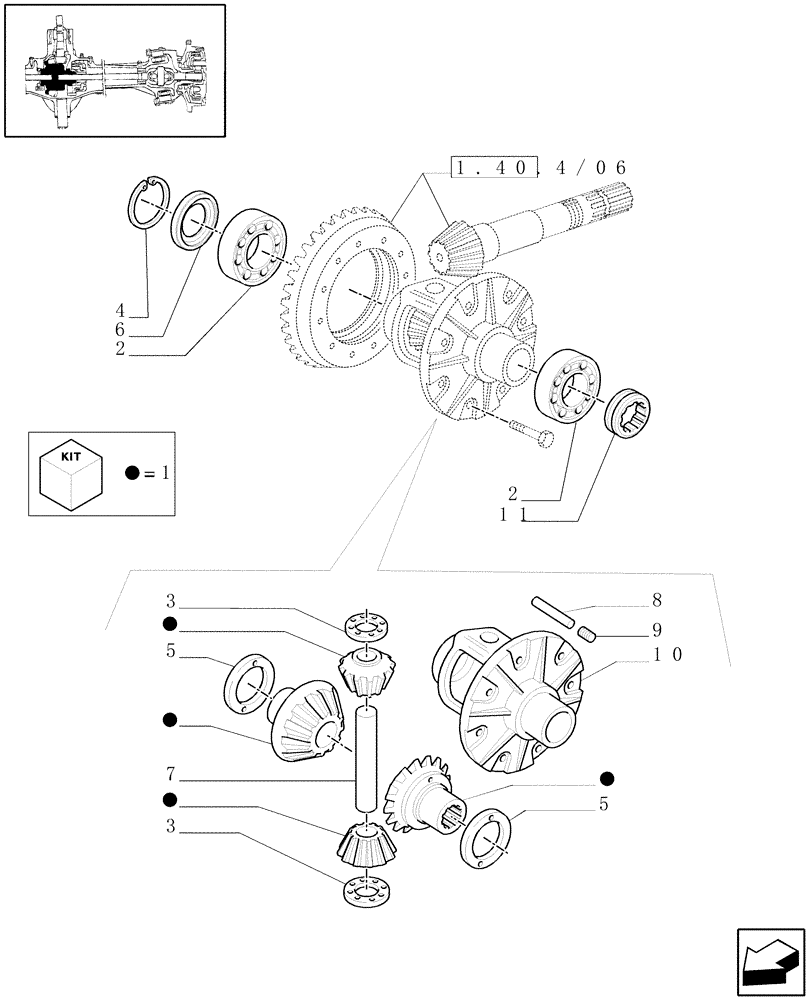 Схема запчастей Case IH MAXXUM 100 - (1.40. 4/07[01A]) - (CL.3) SUSPENDED FRONT AXLE WITH DOG CLUTCH AND STEERING SENSOR - DIFFERENTIAL - D5954 (VAR.330414) (04) - FRONT AXLE & STEERING