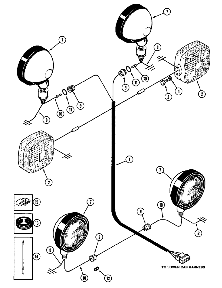 Схема запчастей Case IH 2290 - (4-156) - CAB MOUNTED LIGHTS AND WIRING, CAB SERIAL NUMBER 12008153 AND AFTER (04) - ELECTRICAL SYSTEMS