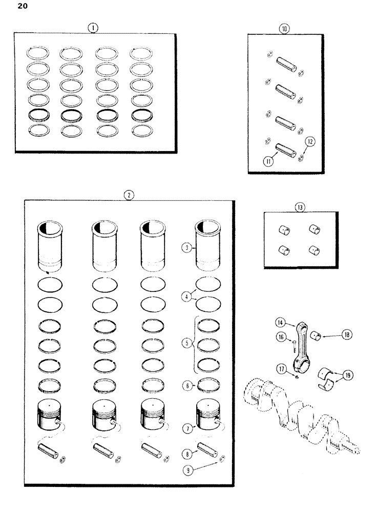 Схема запчастей Case IH 470 - (020) - PISTON ASSEMBLY AND CONNECTING RODS, 470 (148B) SPARK IGNITION ENGINE (02) - ENGINE