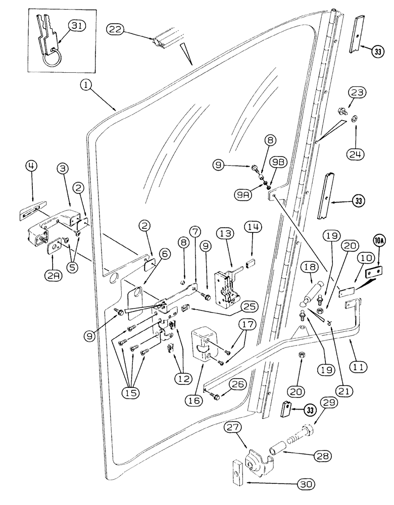 Схема запчастей Case IH 2155 - (9E-04) - CAB, LEFT-HAND DOOR ASSEMBLY (10) - CAB & AIR CONDITIONING