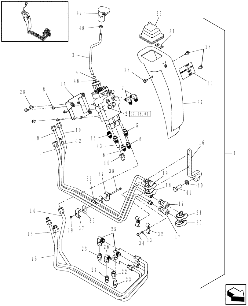 Схема запчастей Case IH DX55 - (07.06) - 2 FUNCTION MID-MOUNT REMOTE HYDRAULIC CONTROL VALVE W/JOYSTICK CONTROL - 710440046 (07) - HYDRAULIC SYSTEM