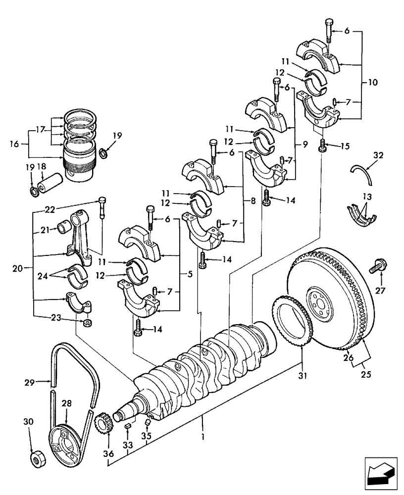 Схема запчастей Case IH DX60 - (01.04) - CRANKSHAFT & PISTONS (01) - ENGINE