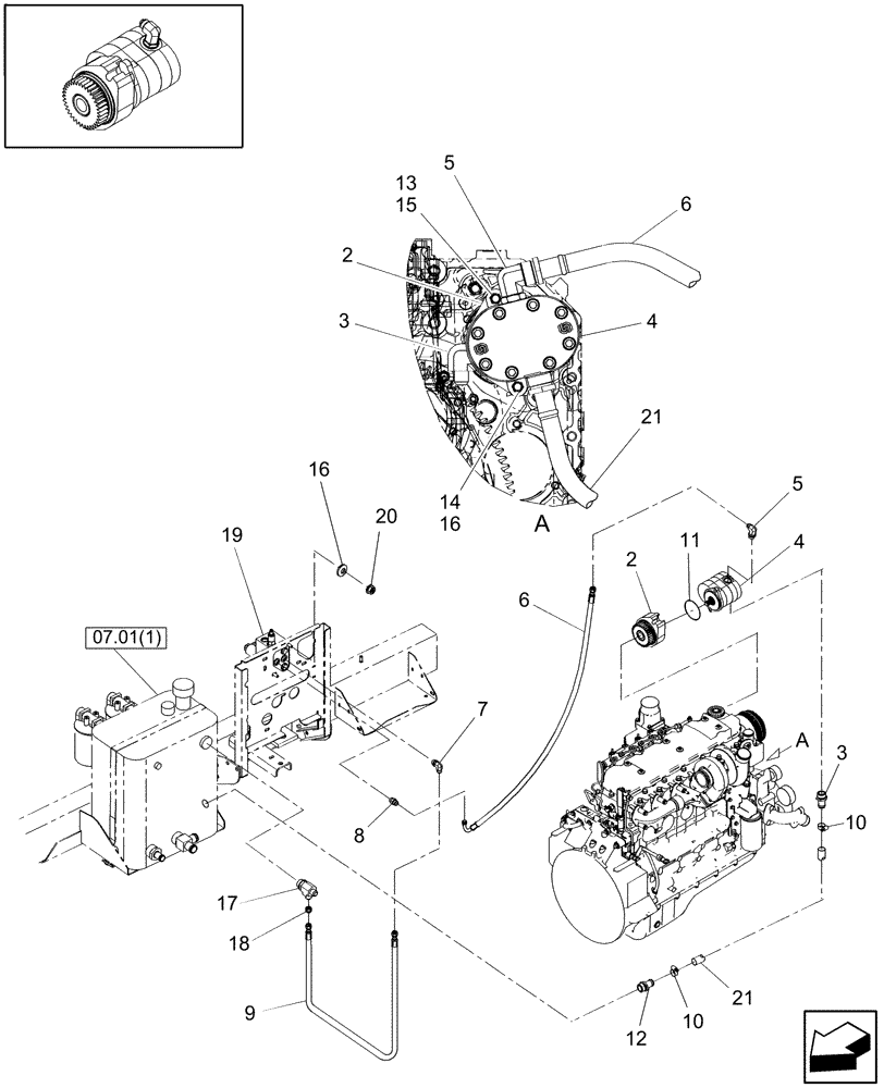Схема запчастей Case IH WD1203 - (07.10[1]) - AUXILIARY ENGINE-MOUNTED HYDRAULIC DRIVE (07) - HYDRAULICS