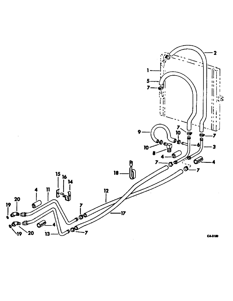 Схема запчастей Case IH HYDRO 70 - (10-12) - HYDRAULICS, OIL COOLER, TUBES AND CONNECTIONS, 666, 70 AND 86 HYDROSTATIC DRIVE TRACTORS (07) - HYDRAULICS