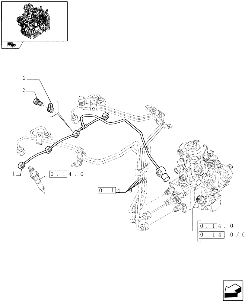 Схема запчастей Case IH FARMALL 85C - (0.20.4) - INJECTION EQUIPMENT - PIPING (01) - ENGINE