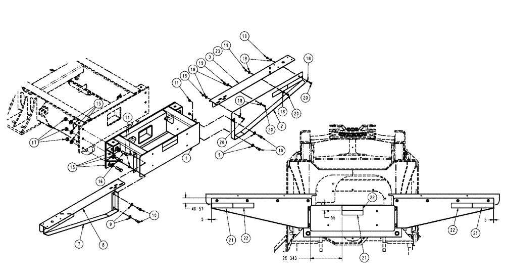 Схема запчастей Case IH FLX810 - (05-001) - EXTENSION GROUP, 60’, 18” Extensions & Mount Group