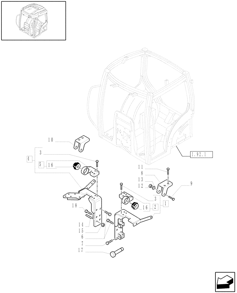 Схема запчастей Case IH MXU110 - (1.92.6/01[01]) - (VAR.435-436-437/1-607) CABIN SUSPENSION - FRONT SUPPORTS (10) - OPERATORS PLATFORM/CAB