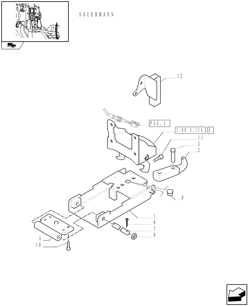 Схема запчастей Case IH FARMALL 85C - (1.89.3/11[03]) - PICK UP HITCH AND DRAW BAR (SAUERMANN) - BRACKET, TIE-ROD AND SUPPORT (VAR.330929-331935) (09) - IMPLEMENT LIFT