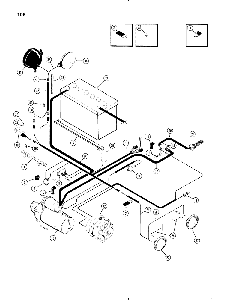 Схема запчастей Case IH 570 - (106) - ELECTRICAL EQUIPMENT AND WIRING, 570 (188) DIESEL ENGINE (04) - ELECTRICAL SYSTEMS