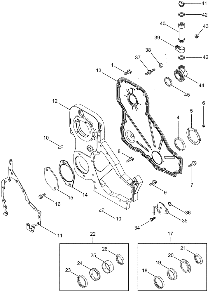 Схема запчастей Case IH FLX3020 - (02-10) - FRONT GEAR COVER (01) - ENGINE