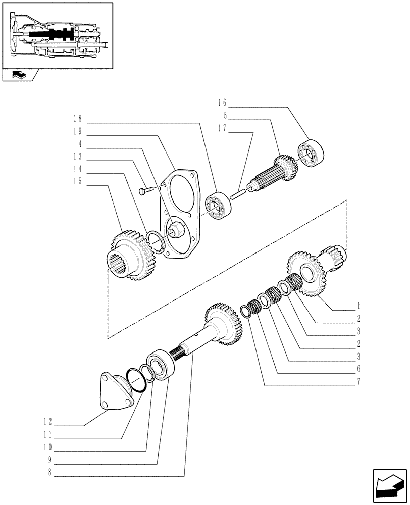 Схема запчастей Case IH FARMALL 90 - (1.28.1/01[03]) - 20X12 TRANSMISSION WITH SYNCHRO SHUTTLE AND CREEPER - SHAFTS AND GEARS (VAR.335113-335115-336115-743904) (03) - TRANSMISSION