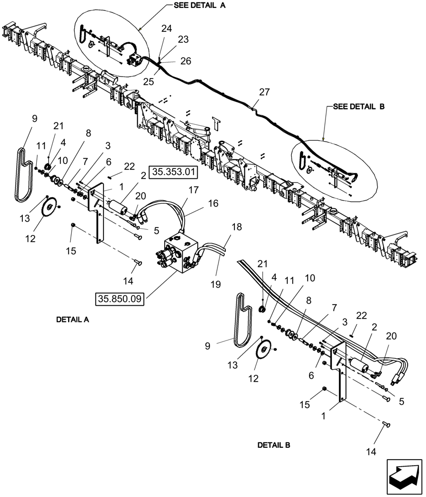 Схема запчастей Case IH 1250 - (35.770.01[02]) - HYDRAULICS - SEED DRIVE - 12 ROW AND 16 ROW ASN Y9S007001 (35) - HYDRAULIC SYSTEMS