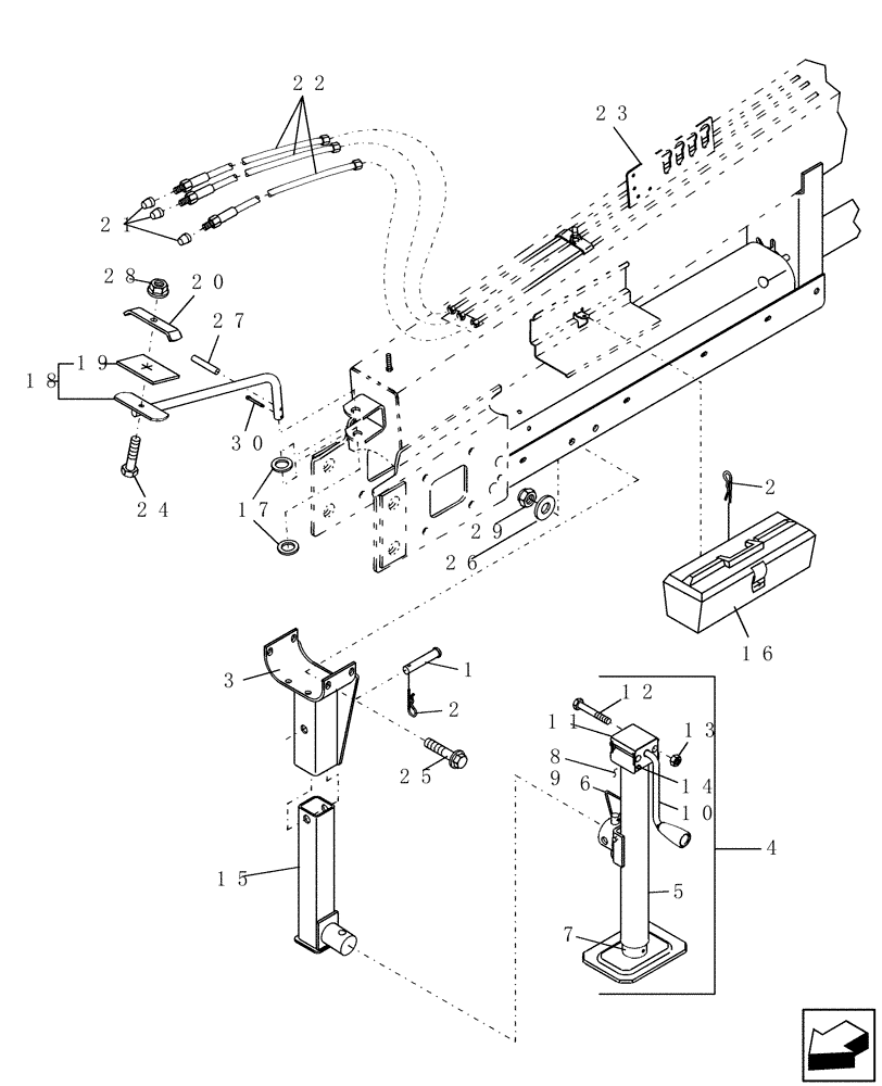 Схема запчастей Case IH DC132 - (12.03) - DRAWBAR HITCH, JACK, & TOOL BOX (12) - MAIN FRAME