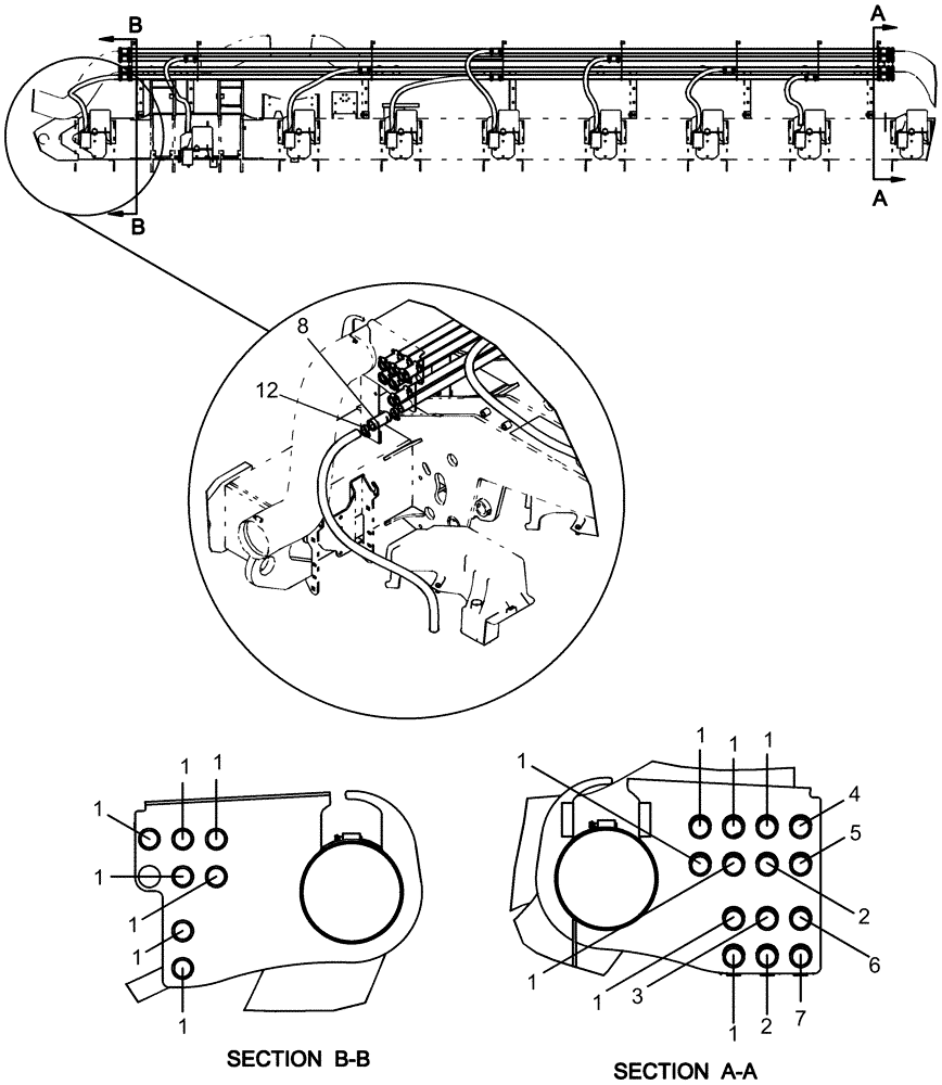 Схема запчастей Case IH 1260 - (80.150.09[03]) - BULK FILL - HOSES MIDDLE LT 90, MODEL YEAR 2010 AND BEFORE (80) - CROP STORAGE/UNLOADING