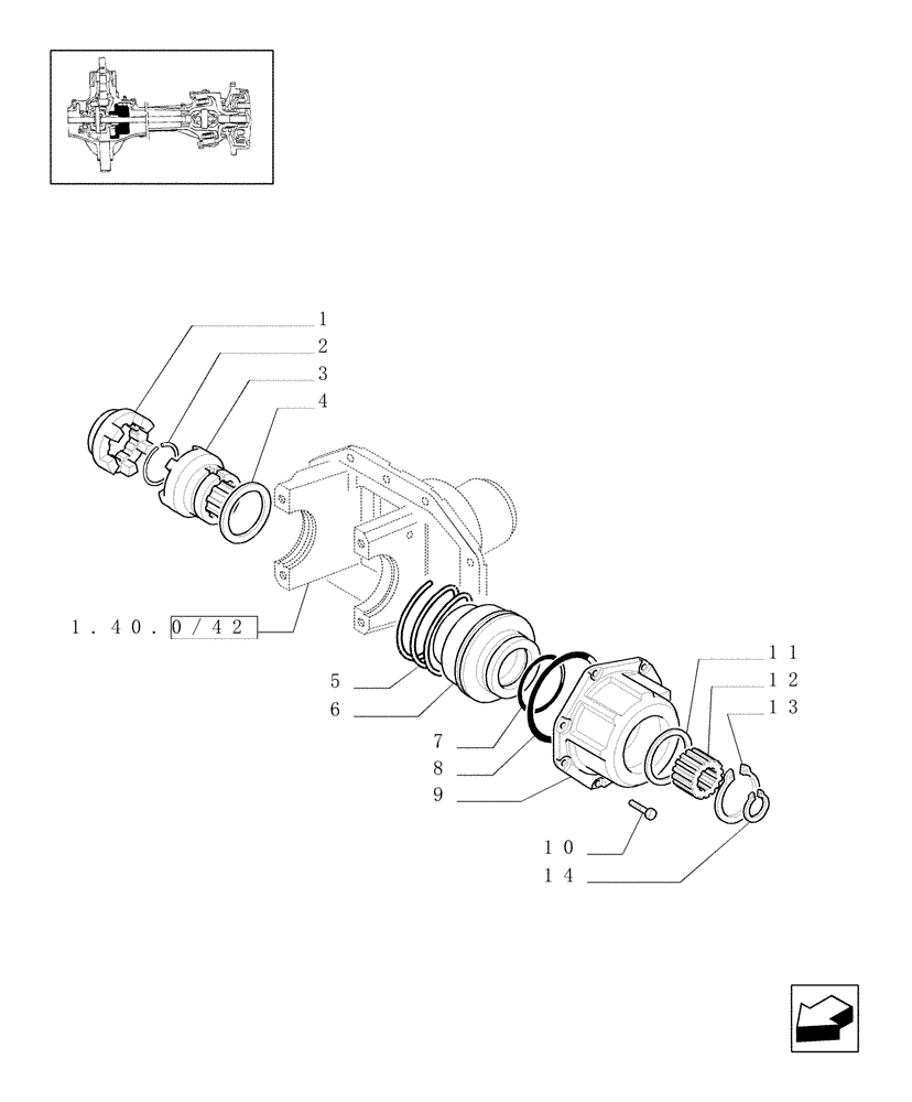 Схема запчастей Case IH JX70U - (1.40.0/05) - (VAR.304-304/1) FRONT AXLE WITH 2 HYDR. LOCKING CYLINDERS 30-40 KM/H - SLEEVES (04) - FRONT AXLE & STEERING