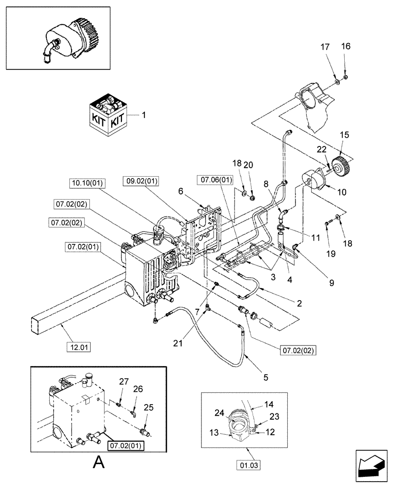 Схема запчастей Case IH WDX1902 - (07.10[01.1]) - AUXILIARY ENGINE-MOUNTED HYDRAULIC DRIVE KIT (07) - HYDRAULIC SYSTEM