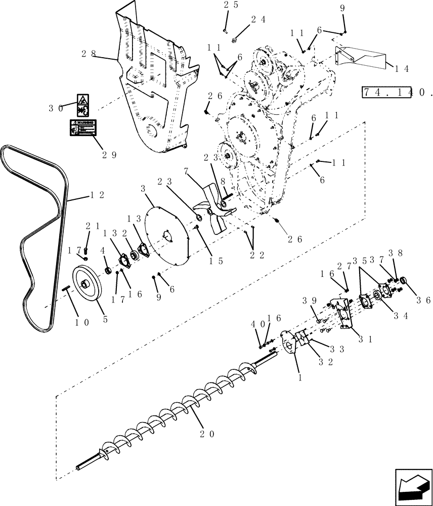 Схема запчастей Case IH 7120 - (74.140.09) - TAILINGS DRIVE AND AUGER (74) - CLEANING