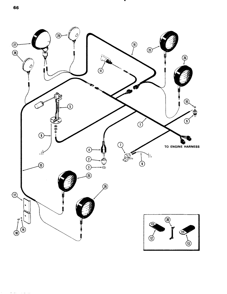 Схема запчастей Case IH 1090 - (066) - ELECTRICAL EQUIPMENT AND WIRING, (451B) DIESEL ENGINE, TRANSMISSION HARNESS (04) - ELECTRICAL SYSTEMS