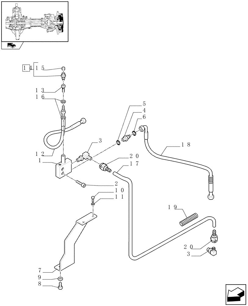 Схема запчастей Case IH PUMA 125 - (1.40.5/14[03]) - (CL.4) FRONT AXLE W/MULTI-PLATE DIFF. LOCK, ST. SENSOR AND BRAKES - BRAKE VALVE AND PIPES (VAR.330426) (04) - FRONT AXLE & STEERING