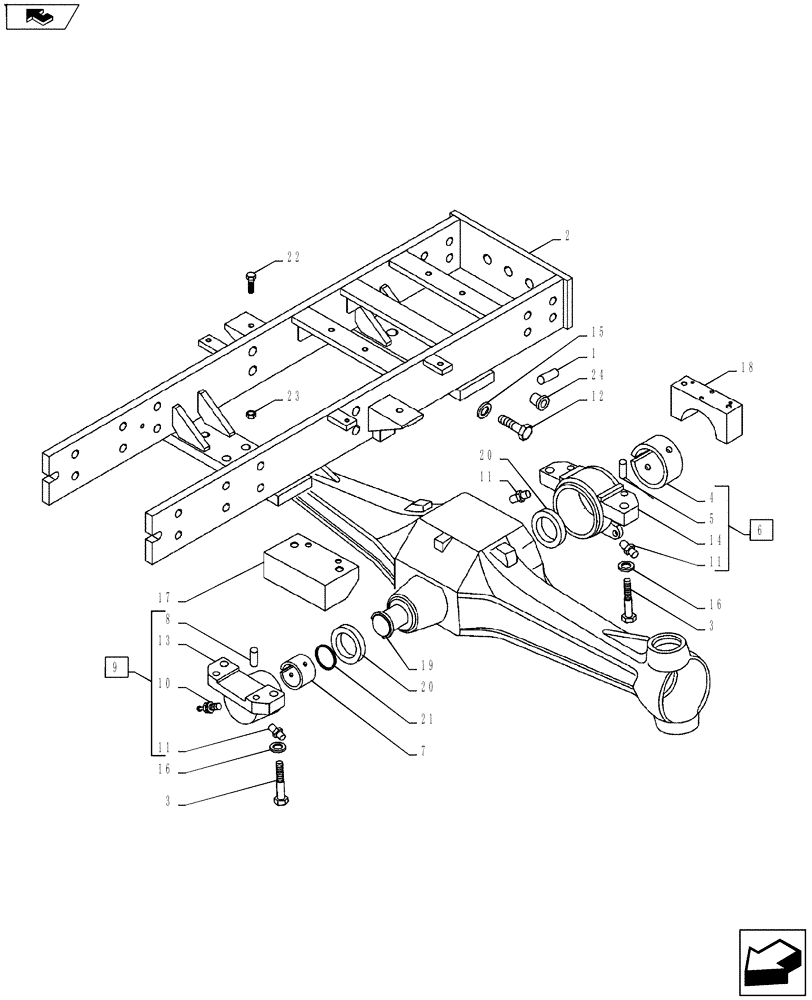 Схема запчастей Case IH FARMALL 55A - (44.101.01[02]) - FRONT AXLE SUPPORT - 4WD (44) - WHEELS