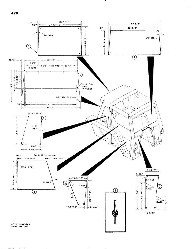 Схема запчастей Case IH 1270 - (470) - CAB, GLASS (09) - CHASSIS/ATTACHMENTS