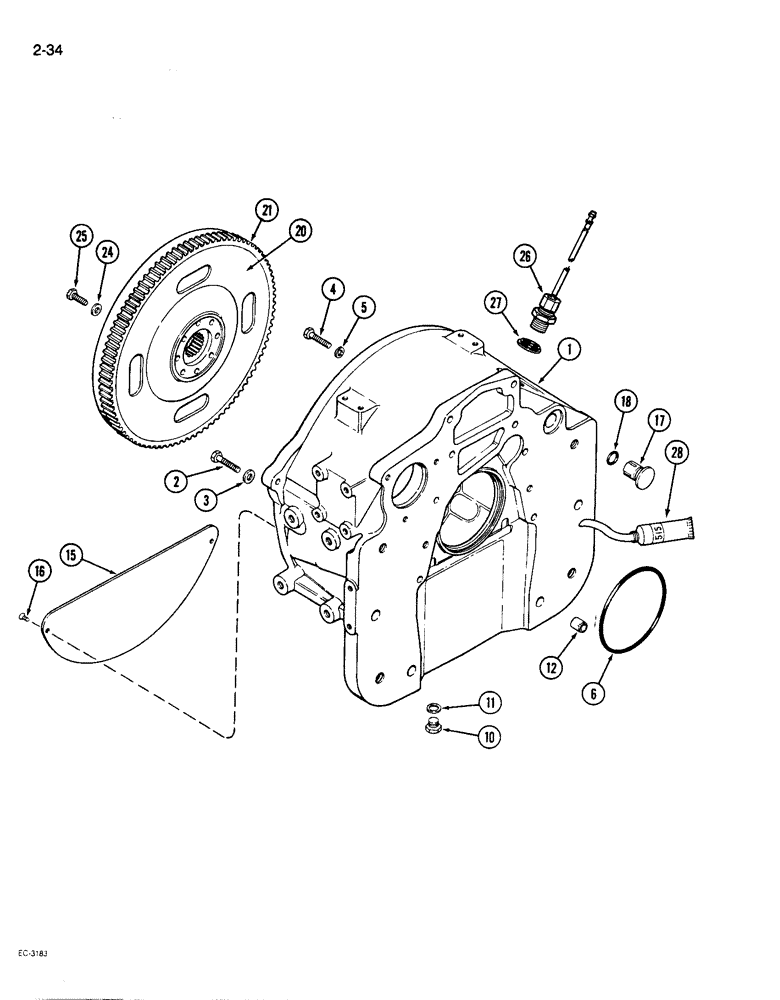 Схема запчастей Case IH 1896 - (2-34) - FLYWHEEL AND HOUSING, 6T-590 ENGINE (02) - ENGINE