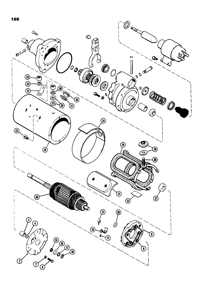 Схема запчастей Case IH 970 - (168) - A145555 STARTER, USED TRACTOR S/N 8814501 TO 8817385, 401B DIESEL ENGINE (04) - ELECTRICAL SYSTEMS