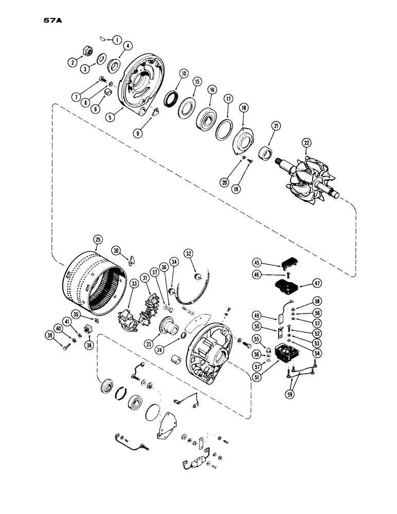 Схема запчастей Case IH 1200 - (057) - A56095 ALTERNATOR, (451) DIESEL ENGINE, USED PRIOR TO TRACTOR SERIAL NUMBER 9808085 (04) - ELECTRICAL SYSTEMS