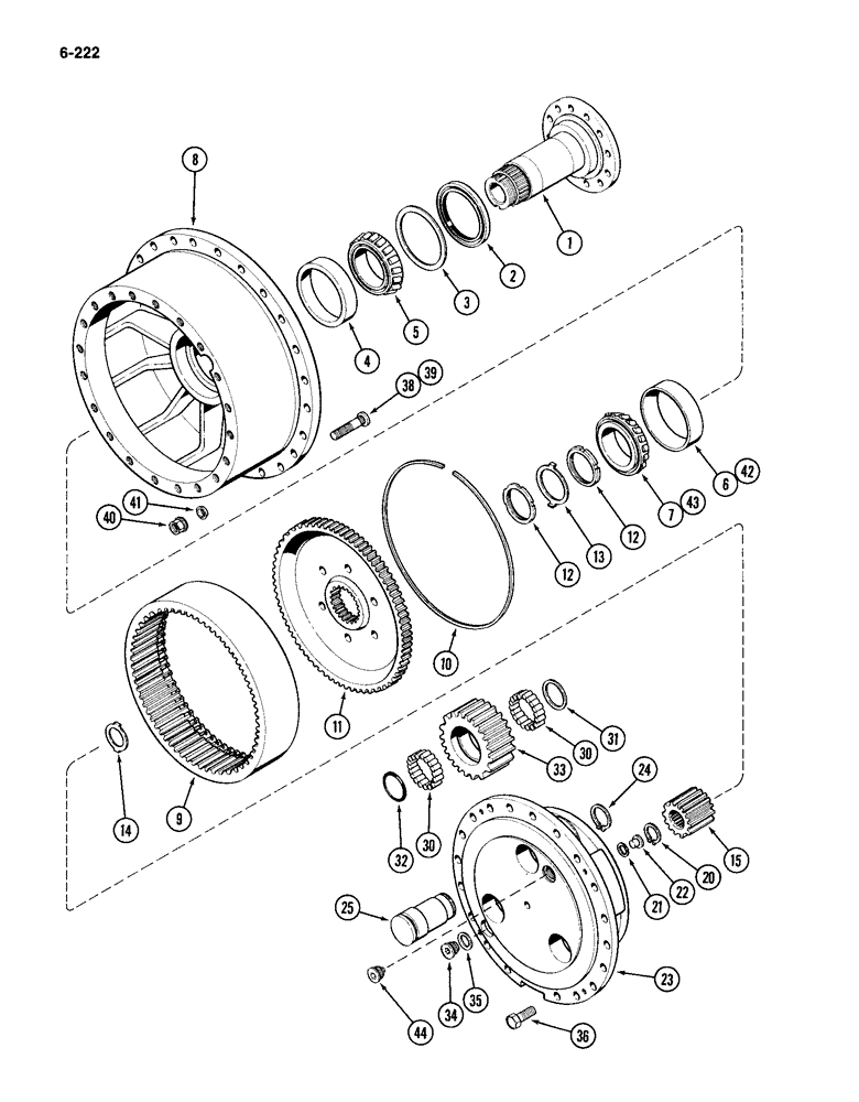 Схема запчастей Case IH 4994 - (6-222) - REAR STEERING AXLE, PLANETARIES (06) - POWER TRAIN