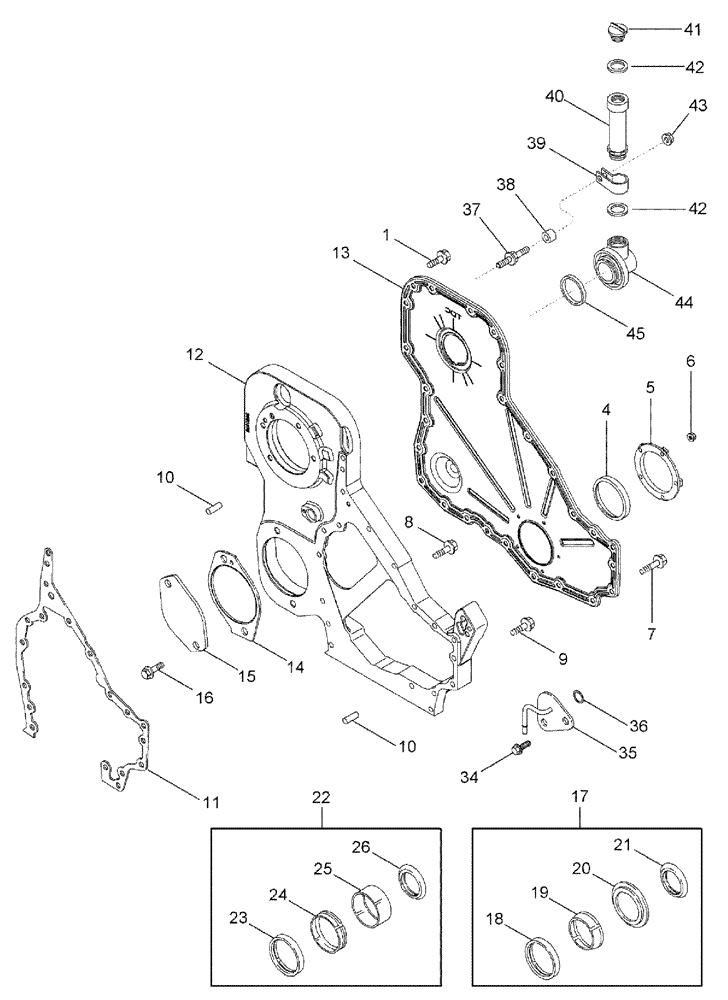 Схема запчастей Case IH TITAN 3520 - (02-038) - FRONT GEAR COVER (01) - ENGINE