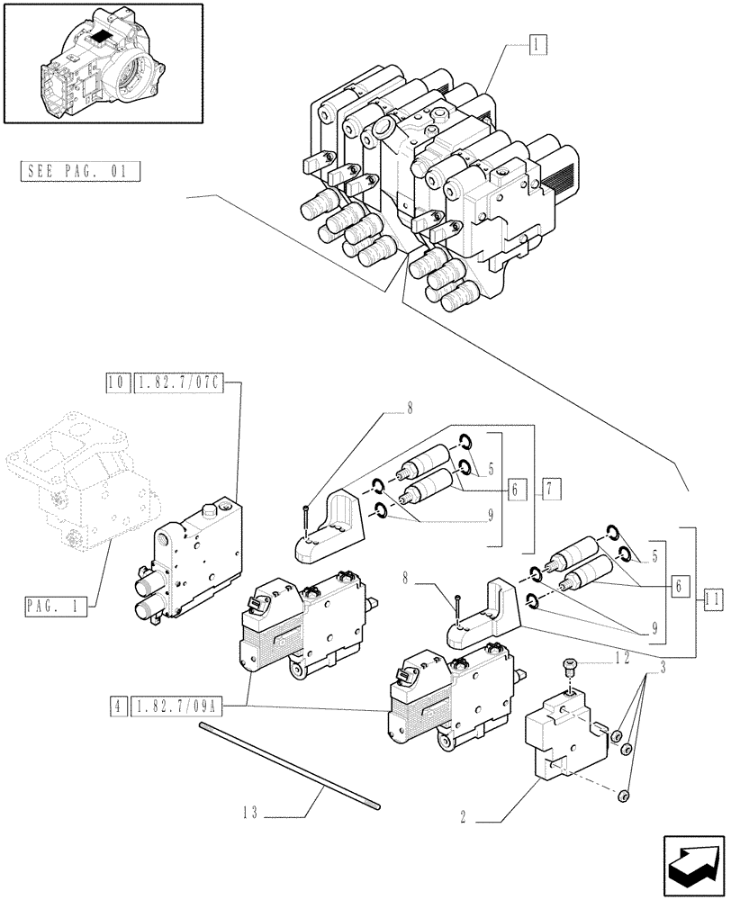 Схема запчастей Case IH PUMA 180 - (1.82.7/08[02]) - (VAR.252) 5 X ELECTRONIC REAR REMOTES (07) - HYDRAULIC SYSTEM