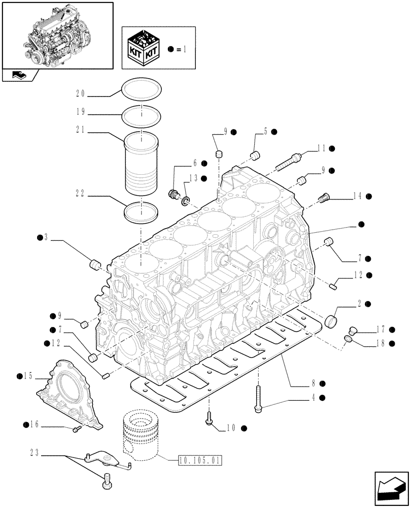 Схема запчастей Case IH F2CE9684U E151 - (10.001.02) - CYLINDER BLOCK & RELATED PARTS (504128790 - 504311100 - 504129847) (01) - ENGINE