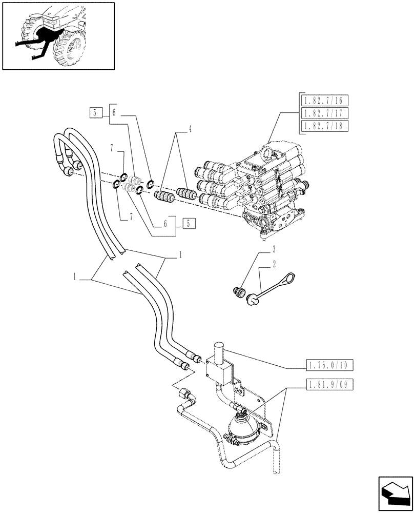 Схема запчастей Case IH MAXXUM 100 - (1.81.9/11) - TUBES FOR FRONT HPL FROM ELECTROHYDRAULIC REMOTE VALVES (VAR.331926) (07) - HYDRAULIC SYSTEM