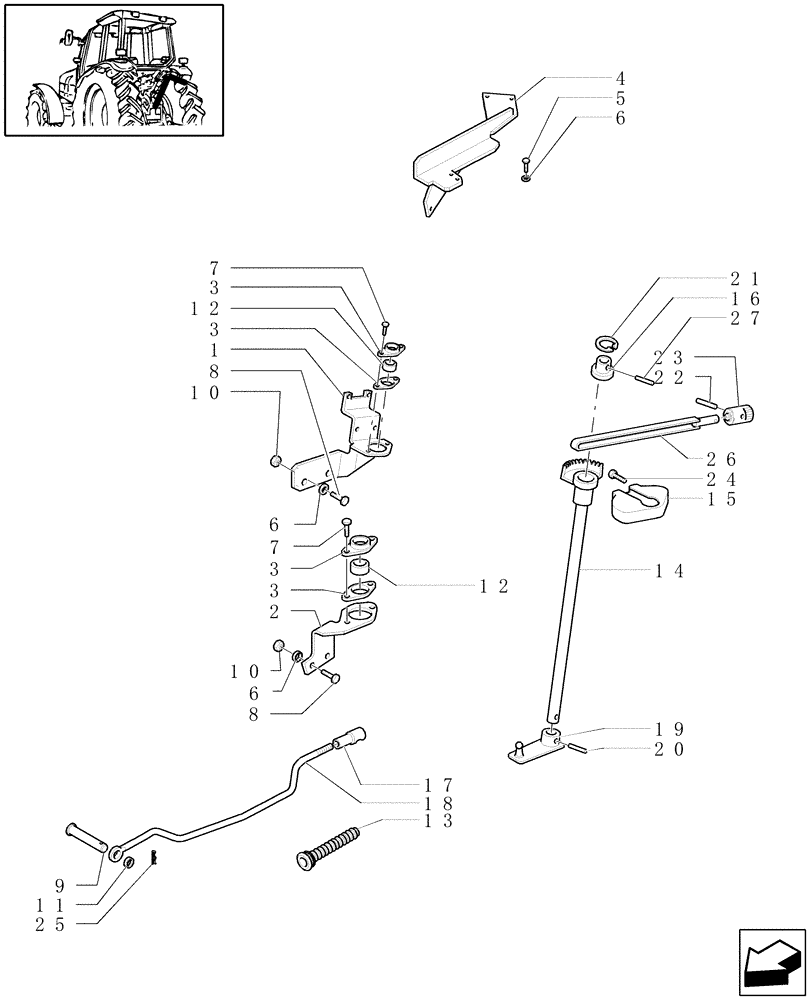 Схема запчастей Case IH MAXXUM 100 - (1.96.1/01[02]) - LIFT EXTERNAL CONTROLS - LEVERS & SUPPORT - W/CAB (VAR.330845) (10) - OPERATORS PLATFORM/CAB