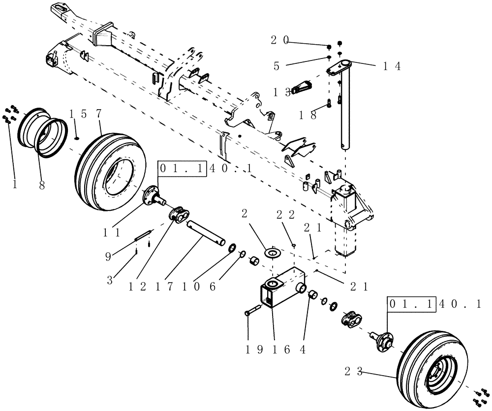 Схема запчастей Case IH ATX700 - (01.122.1) - BEAM, LEFT INNER WING CASTER AND TIRES ASN Y8S003251 (12) - FRAME