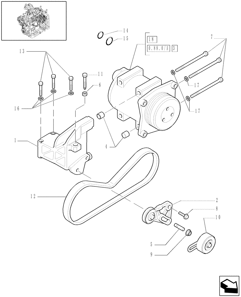 Схема запчастей Case IH MXU115 - (0.88.0) - (VAR.053-056-545) COMPRESSOR, AIR CONDITIONING (01) - ENGINE