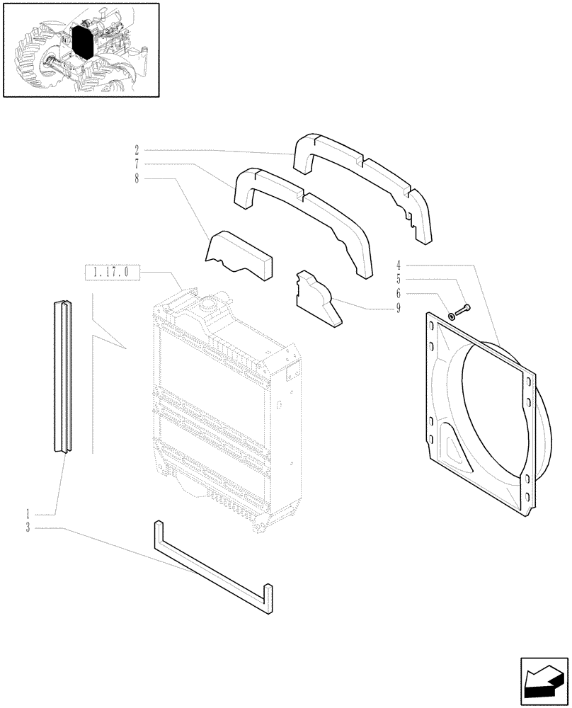 Схема запчастей Case IH MXU110 - (1.17.5) - RADIATOR DUCT AND SEALS (02) - ENGINE EQUIPMENT