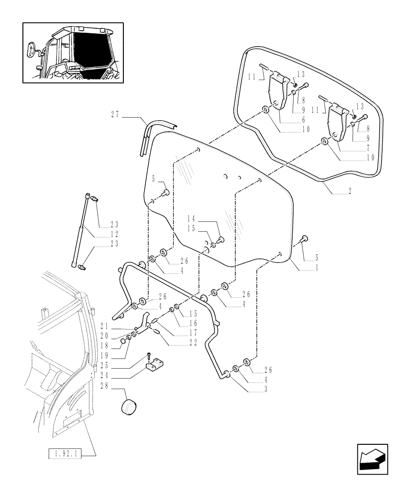 Схема запчастей Case IH MXU115 - (1.92.4) - REAR WINDOW AND RELATED PARTS (10) - OPERATORS PLATFORM/CAB