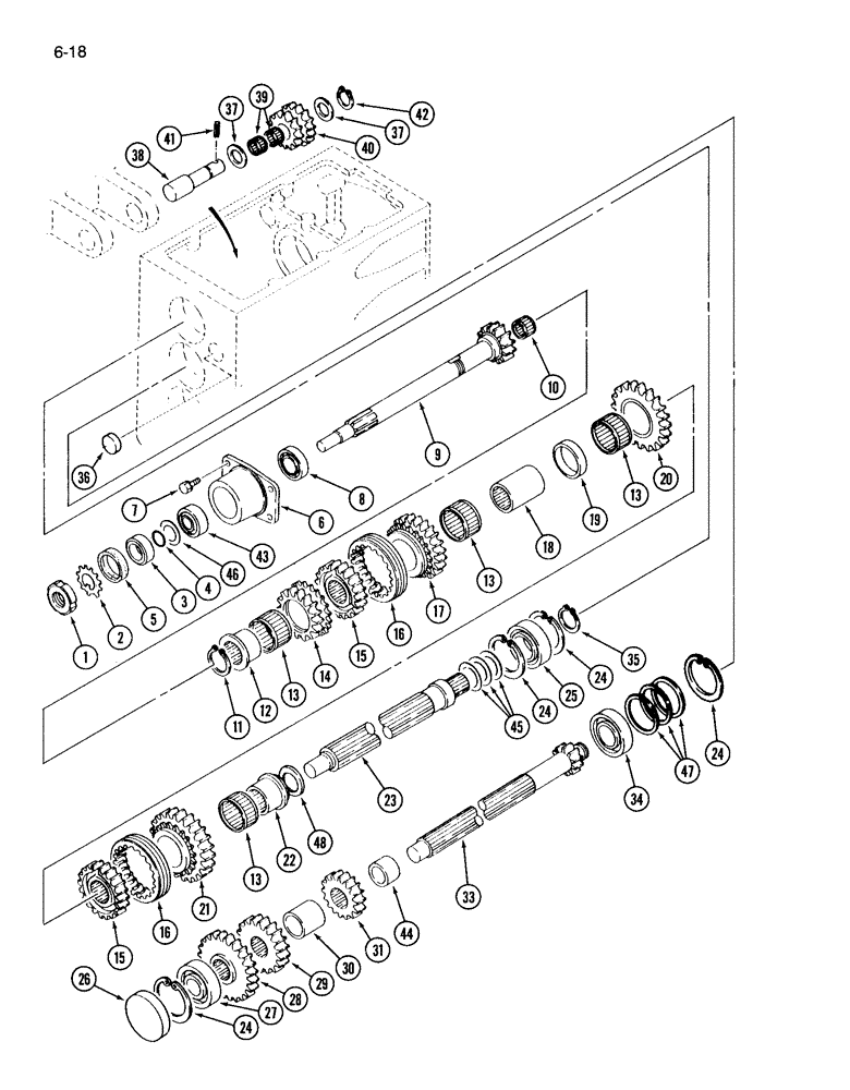 Схема запчастей Case IH 265 - (6-18) - SELECTOR AND COUNTER GEAR UPPER, CONSTANT MESH TRANSMISSION (06) - POWER TRAIN