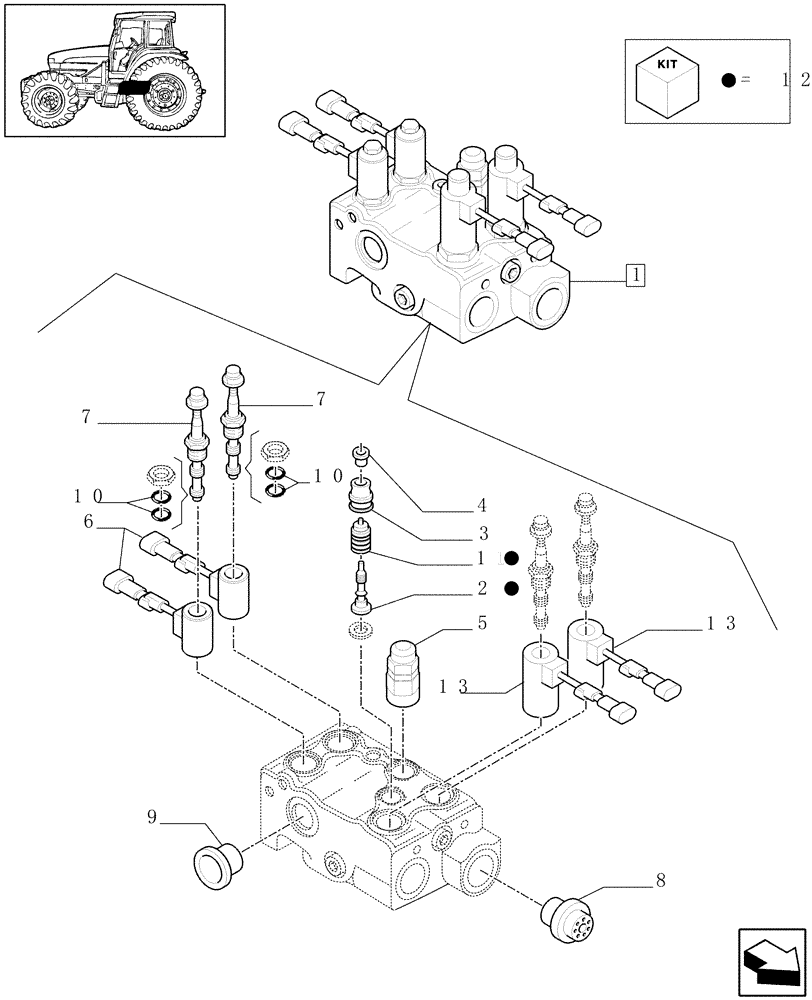 Схема запчастей Case IH MXU115 - (1.21.2/ A[01A]) - (VAR.301/1-309/1-358/1-359/1) VALVE SUSPENSION CONTROL - PARTS - D4863 (03) - TRANSMISSION