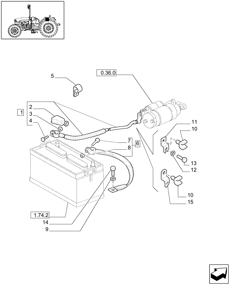 Схема запчастей Case IH JX1070C - (1.75.3) - BATTERY CABLES (06) - ELECTRICAL SYSTEMS