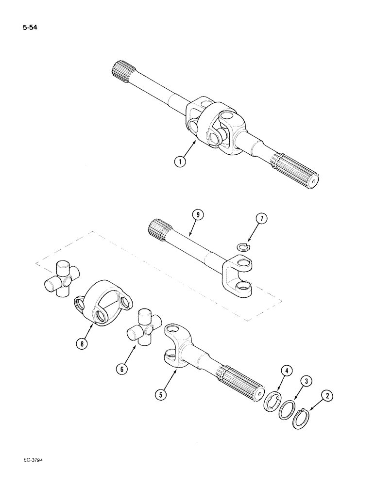 Схема запчастей Case IH 395 - (5-054) - MECHANICAL FRONT DRIVE "CARRARO", DRIVE SHAFTS (05) - STEERING