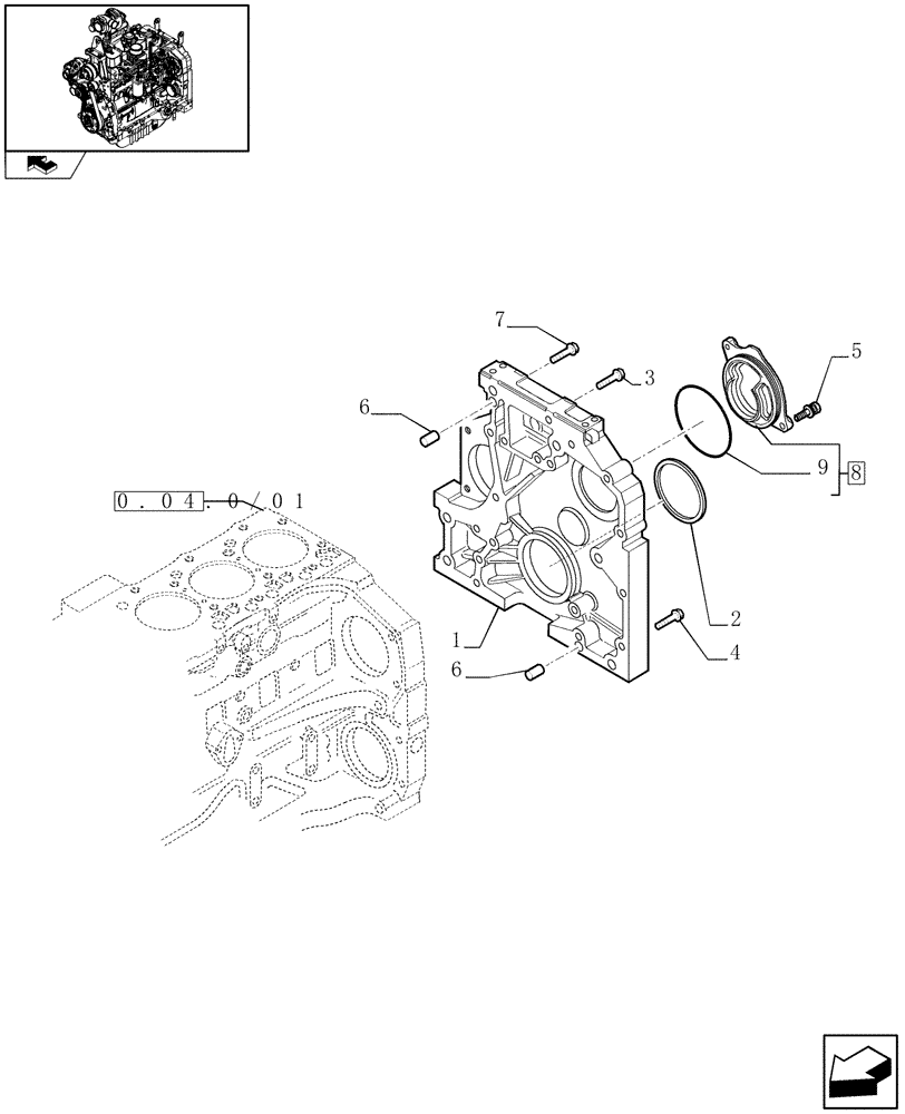 Схема запчастей Case IH FARMALL 95N - (0.04.3/01) - CRANKCASE COVERS (01) - ENGINE